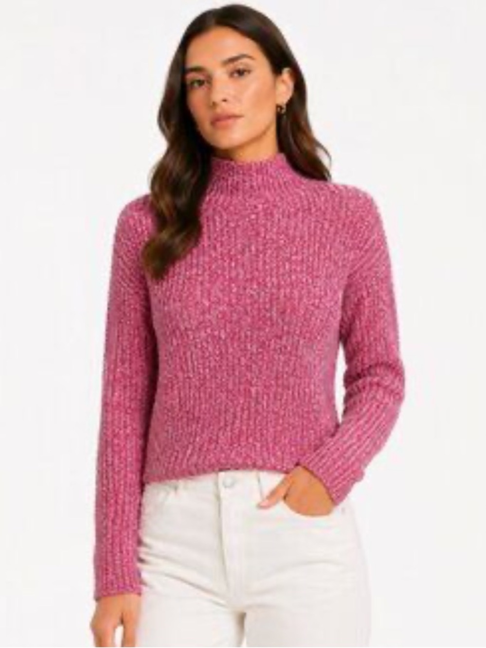 Aritzia Babaton 100% Marino Wool Mock Neck Chunky Marled Pink Sweater Size S